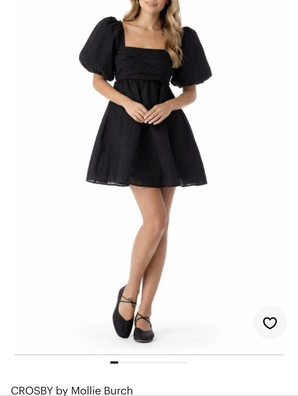 NWT CROSBY by Mollie Burch Hunter Black Babydoll Puff Sleeve Mini Dress Size M